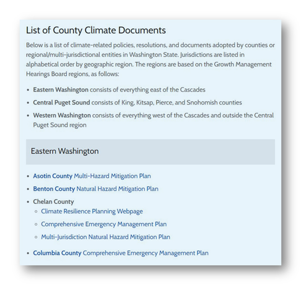 Example of how climate documents are displayed on the webpage