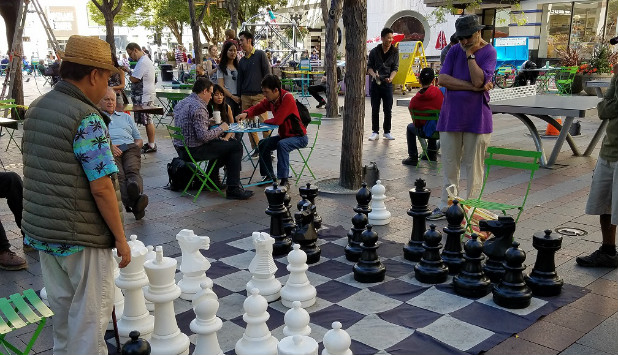 Chess board in park scene