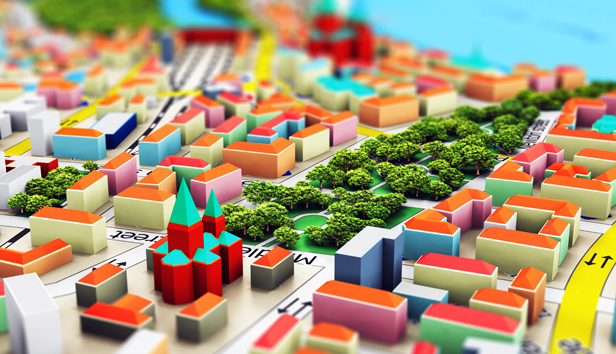 Model of a downtown development