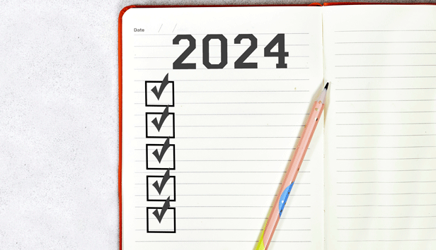 A checklist for 2024 with a pencil