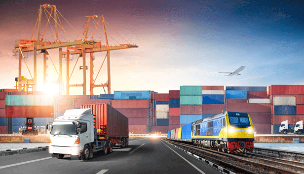 A montage of port, truck and public transit