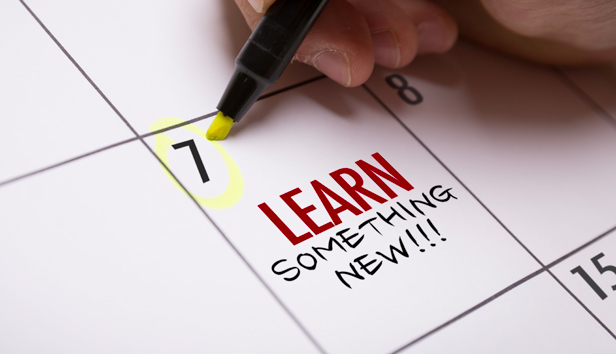 A circled calendar date with the phrase, Learn something new!